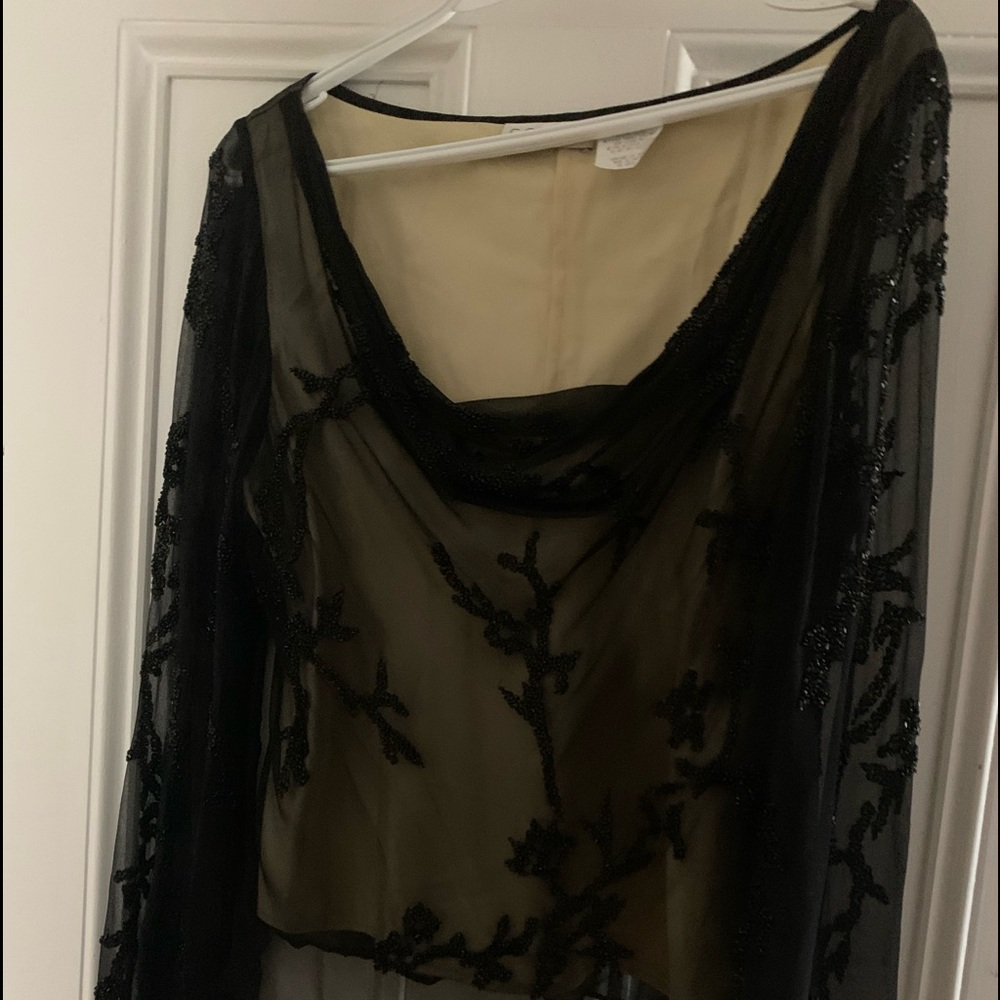 Black scala beadedlong flowing sleeves, scoop next top